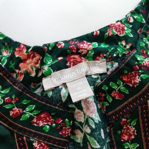 Woman Within Button Front Mixed Print Tunic Plus Size 1X 22/24 NWT Green Floral - Picture 6 of 7
